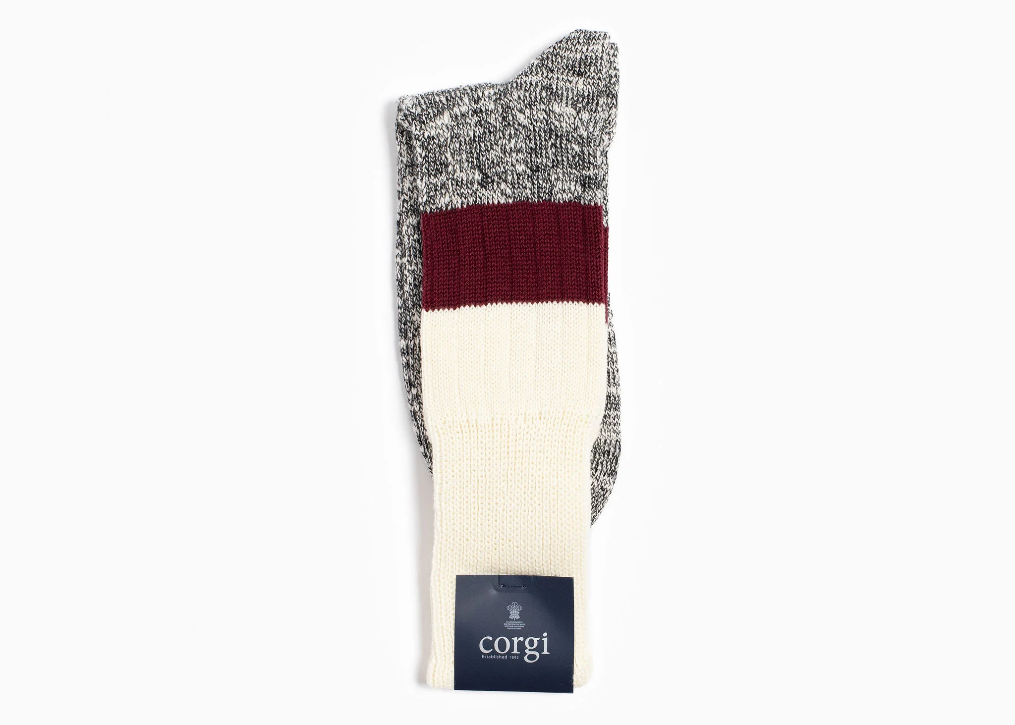 Corgi x Grant Stone Heavyweight Cotton Sock – Ecru/Port