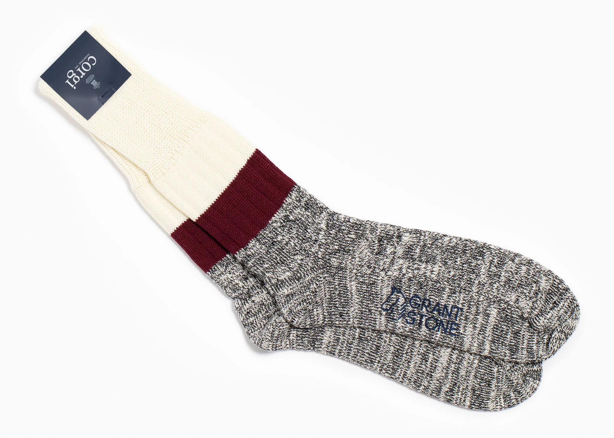 Corgi x Grant Stone Heavyweight Cotton Sock – Ecru/Port - Image 2